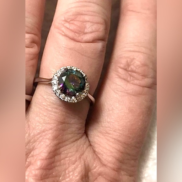 925 S Silver Rainbow and White Topaz Ring sz 9 - Picture 14 of 15